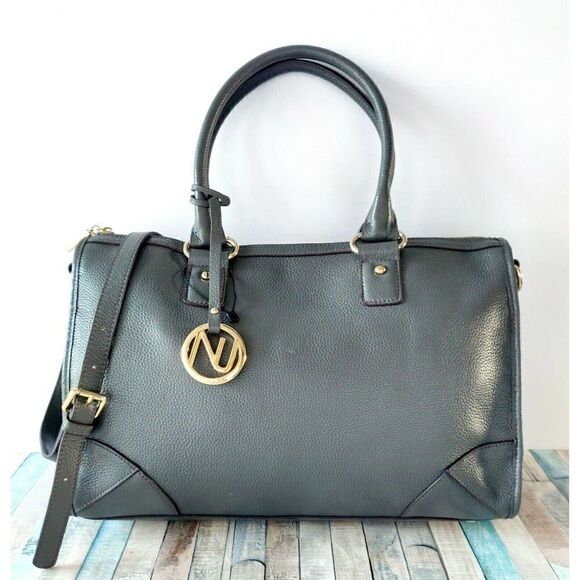 NWOT NUCIANO GRAY GENUINE LEATHER TWO WAYS SATCHEL SHOULDER BAG HANDBAG PURSE - Picture 3 of 10